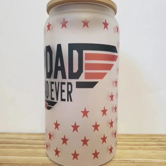 Top dad best dad ever frosted glass cup includes lid and plastic straw - Picture 2 of 4